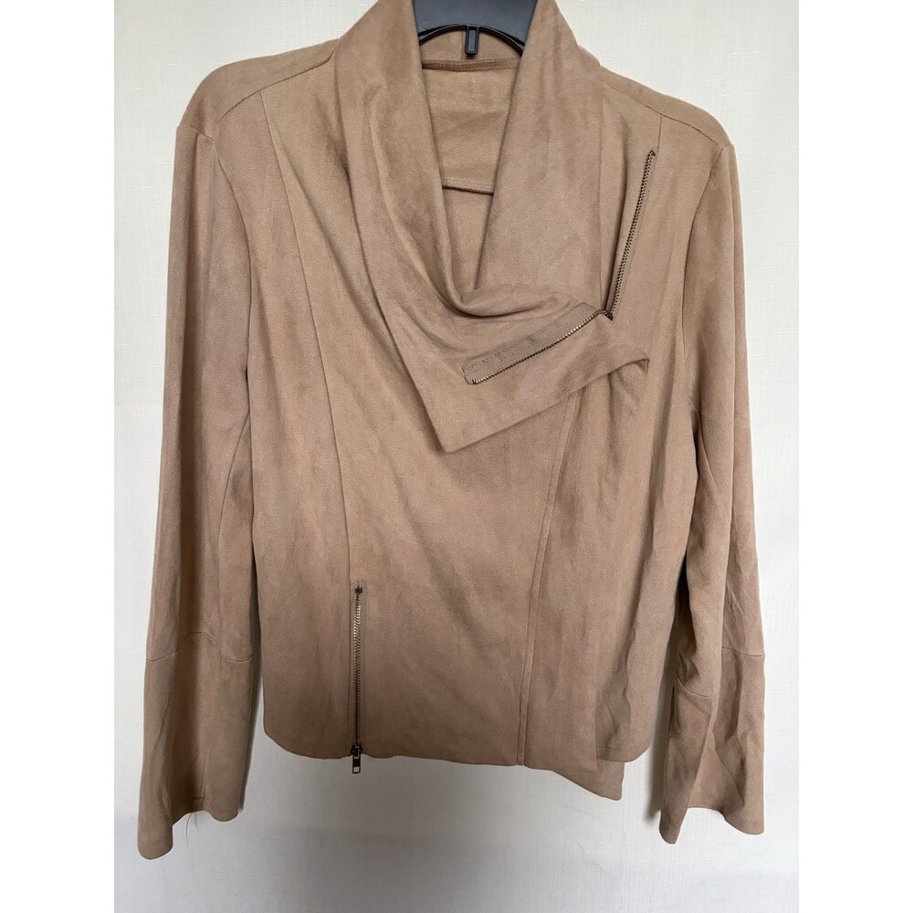 Women’s Brown Solid Zip Biker Jacket Lightweight Short Long Sleeve Size L